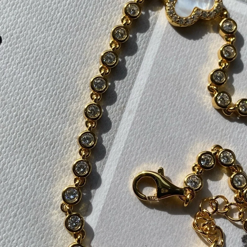 18k gold plated 925 sterling silver mother of Pearl clover bracelet